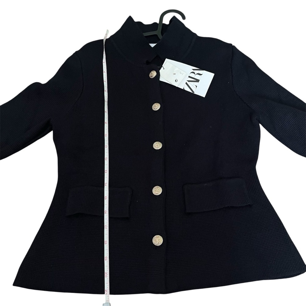 Zara Navy Blue Knit Cardigan Gold tone Button Long Sleeves Blazer style Size S - Picture 7 of 7